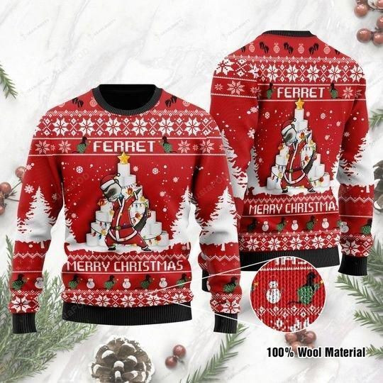 Ferret Merry Christmas With Toilet Paper Ugly Christmas Sweater Adult 3D Funny Matching for family