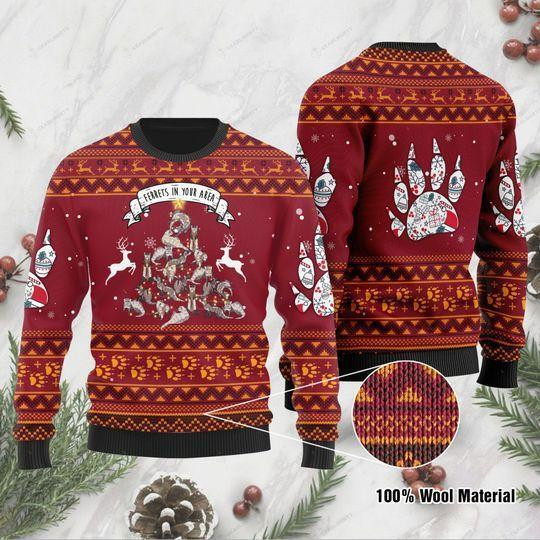 Ferrets In Your Area Ugly Christmas Sweater Adult 3D Funny Matching for family
