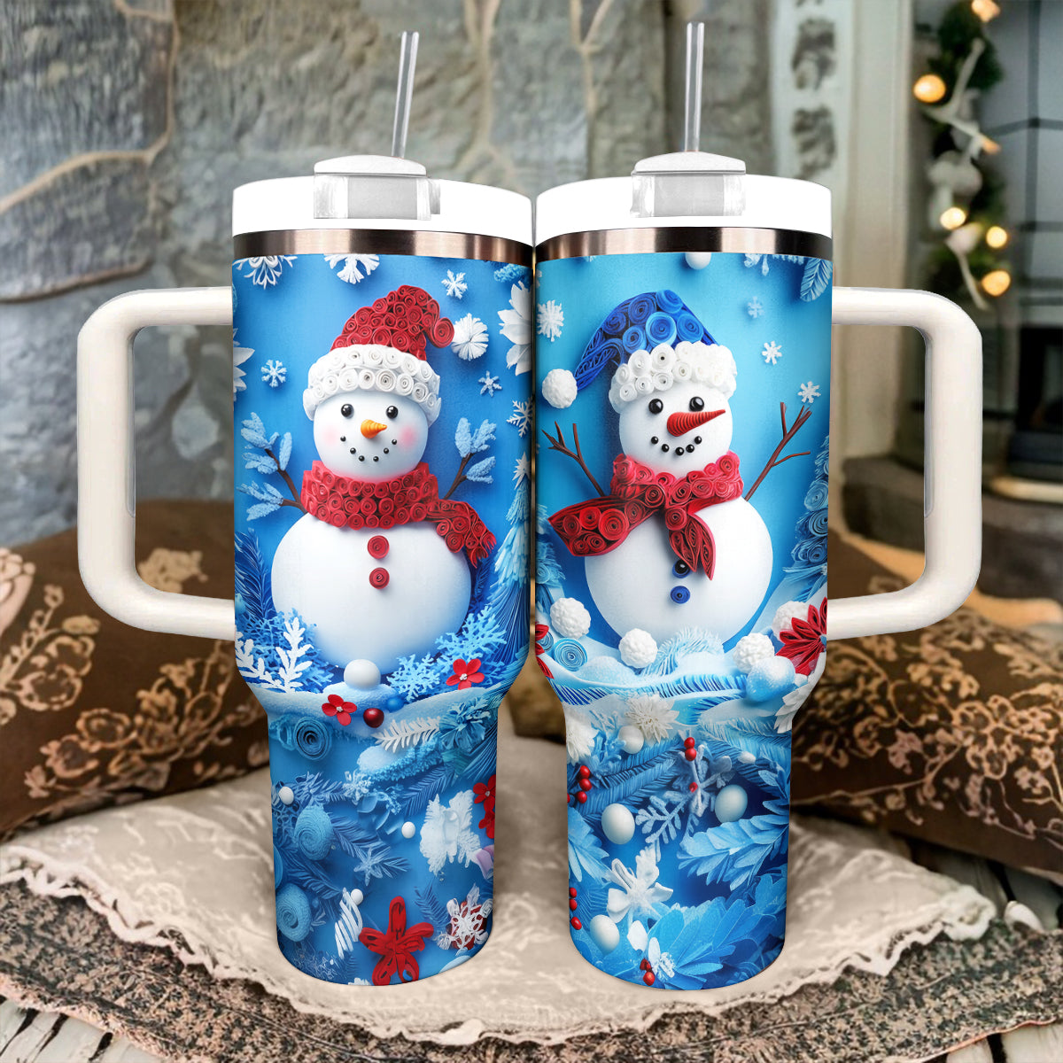 Festive Snowman Christmas Custom Stanley Cup 40 oz 30 oz Tumbler With HandleTVC2301489 - Image 2
