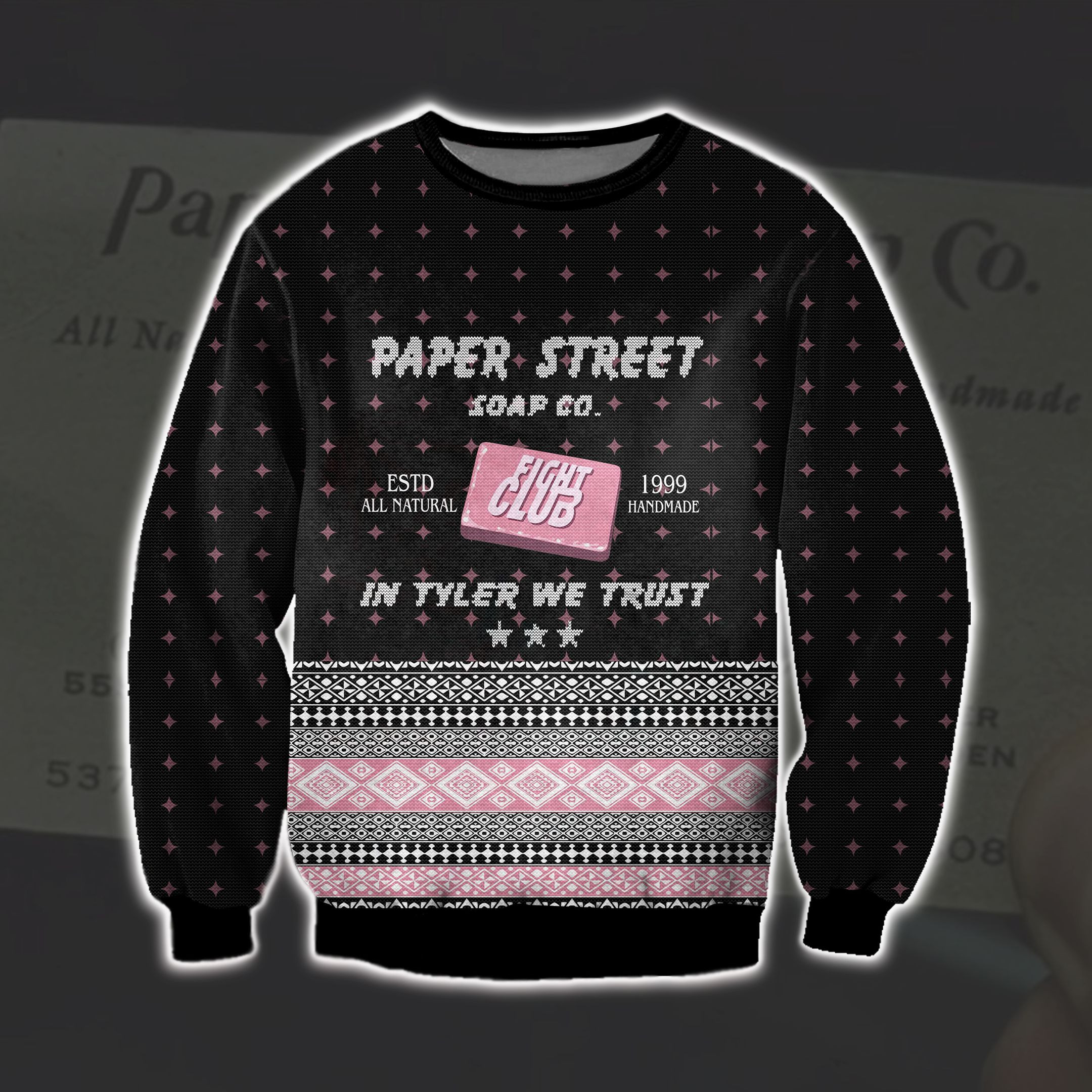 Fight Club Paper Street Soap Co. 3D Print Ugly Christmas Sweater Adult 3D Funny Matching for family