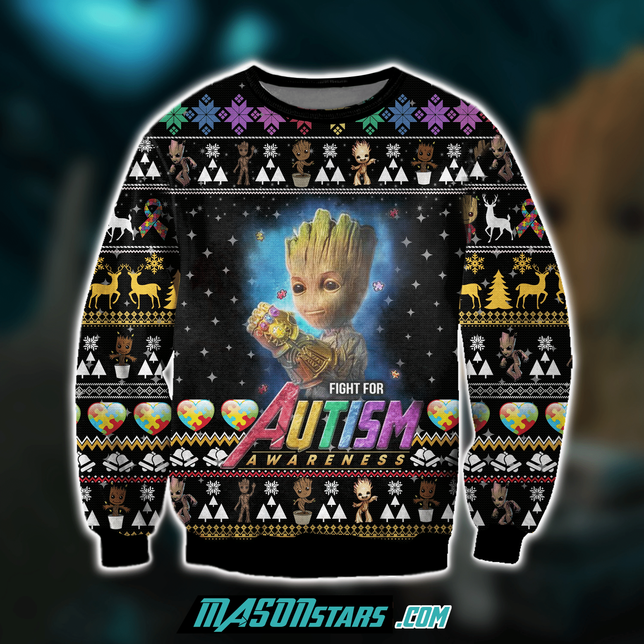 Fight For Autism Awareness 3D Print Ugly Christmas Sweater Adult 3D Funny Matching for family