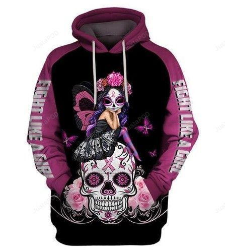 Fight Like A Girl Br East Cancer Poco Loco Sugar Skull Fairy 3D All Over Print Hoodie, Zip Hoodie