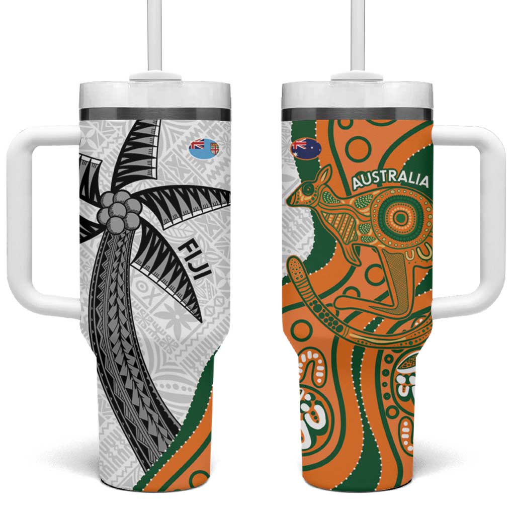 Fiji And Australia Rugby Fijian Palm Tree Mix Aussie Kangaroo Custom Stanley Cup 40 oz 30 oz Tumbler With HandleTVC2301366