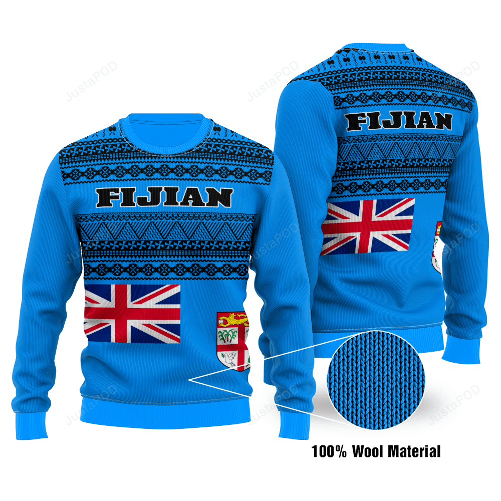 Fijian Blue Pattern Ugly Christmas Sweater Adult 3D Funny Matching for family