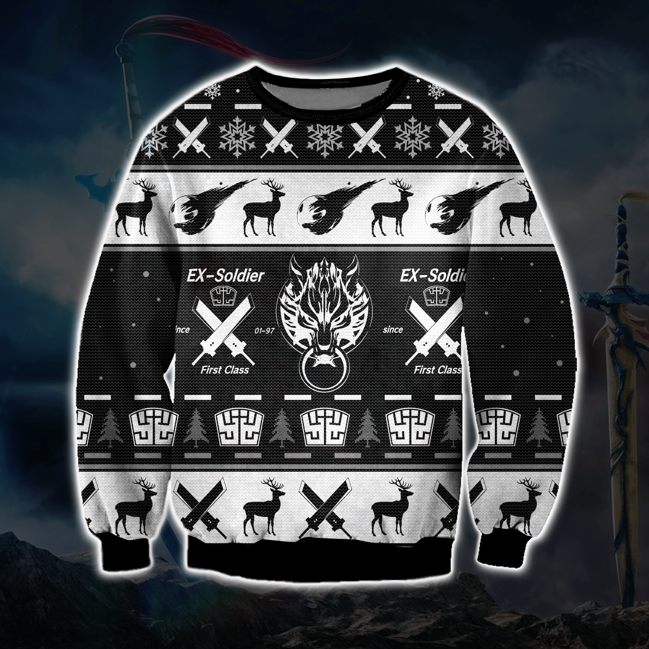 Final Fantasy 3D Print Knitting Pattern Ugly Christmas Sweater Adult 3D Funny Matching for family