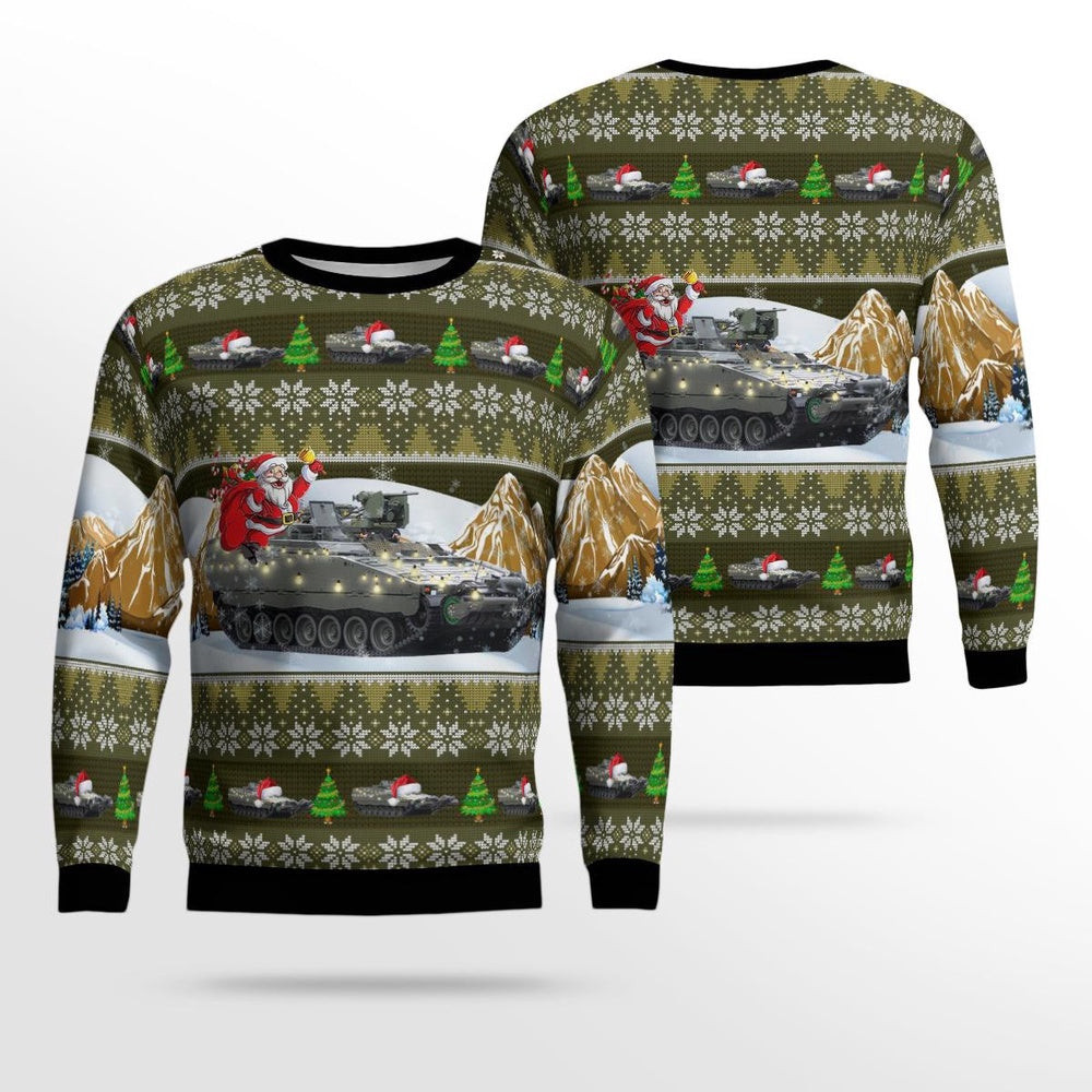 Finnish Army CV90 Infantry Fighting Vehicles Christmas AOP Ugly Sweater Xmas Unisex Sweater Christmas Gifts For Men Women