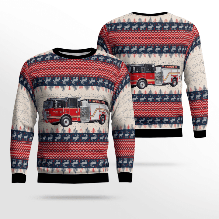Fire Department Pumper Ugly Christmas Sweater Adult 3D Funny Matching for family