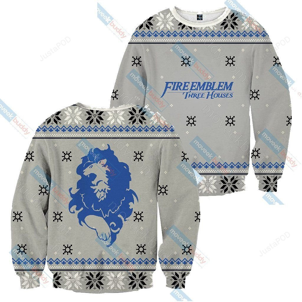 Fire Emblem Three Houses The Blue Lions Christmas Ugly Christmas Sweater Adult 3D Funny Matching for family