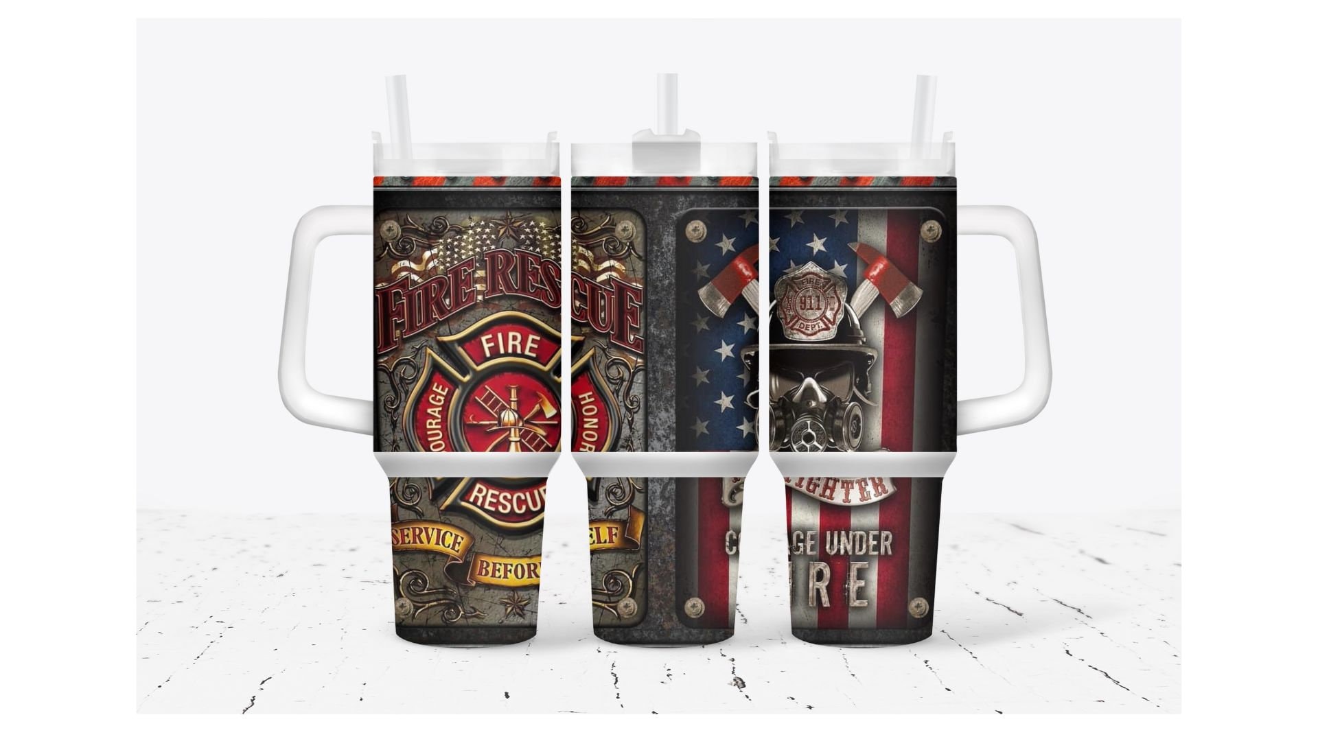 Fire Rescue with American Flag Custom Stanley Cup 40 oz 30 oz Tumbler With HandleTVC2301932