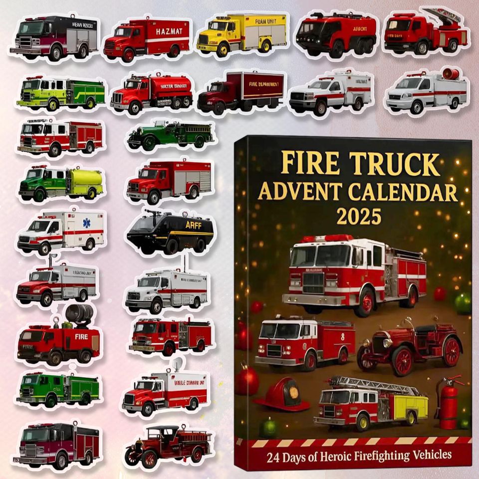 Fire Truck Christmas Advent Calendar 2025, Firefighter Vehicles Blind Box, 24-Day Countdown Advent Calendar