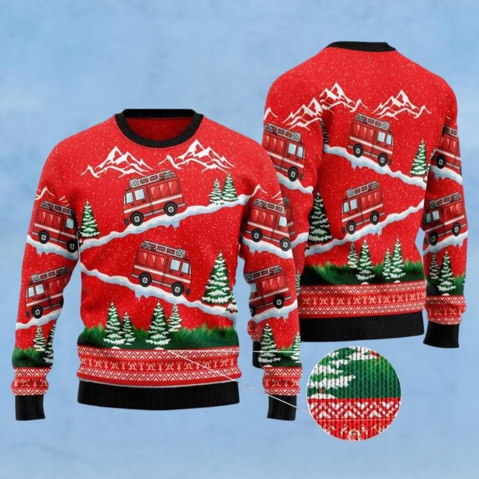 Fire Truck Ugly Christmas Sweater, Funny Ugly Christmas Sweater