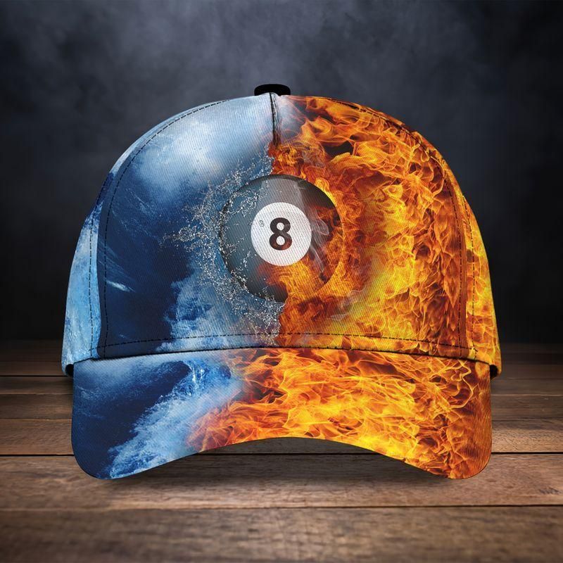 Fire Water Billiard Classic Cap Baseball Cap For Billiards Lovers Trucker Hats Custom Hats Gifts For Men & Women