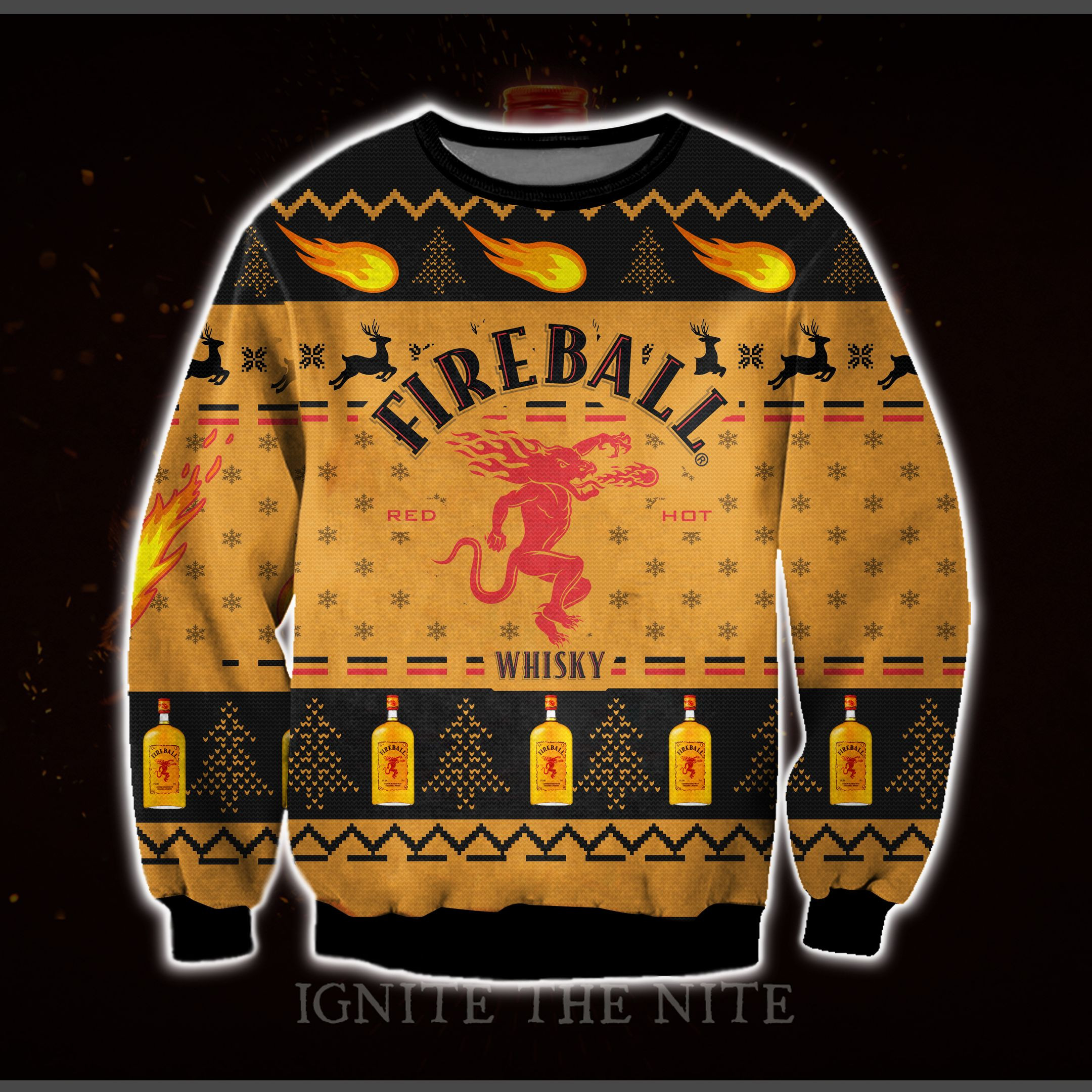 Fireball Cinnamon Ugly Christmas Sweater Adult 3D Funny Matching for family