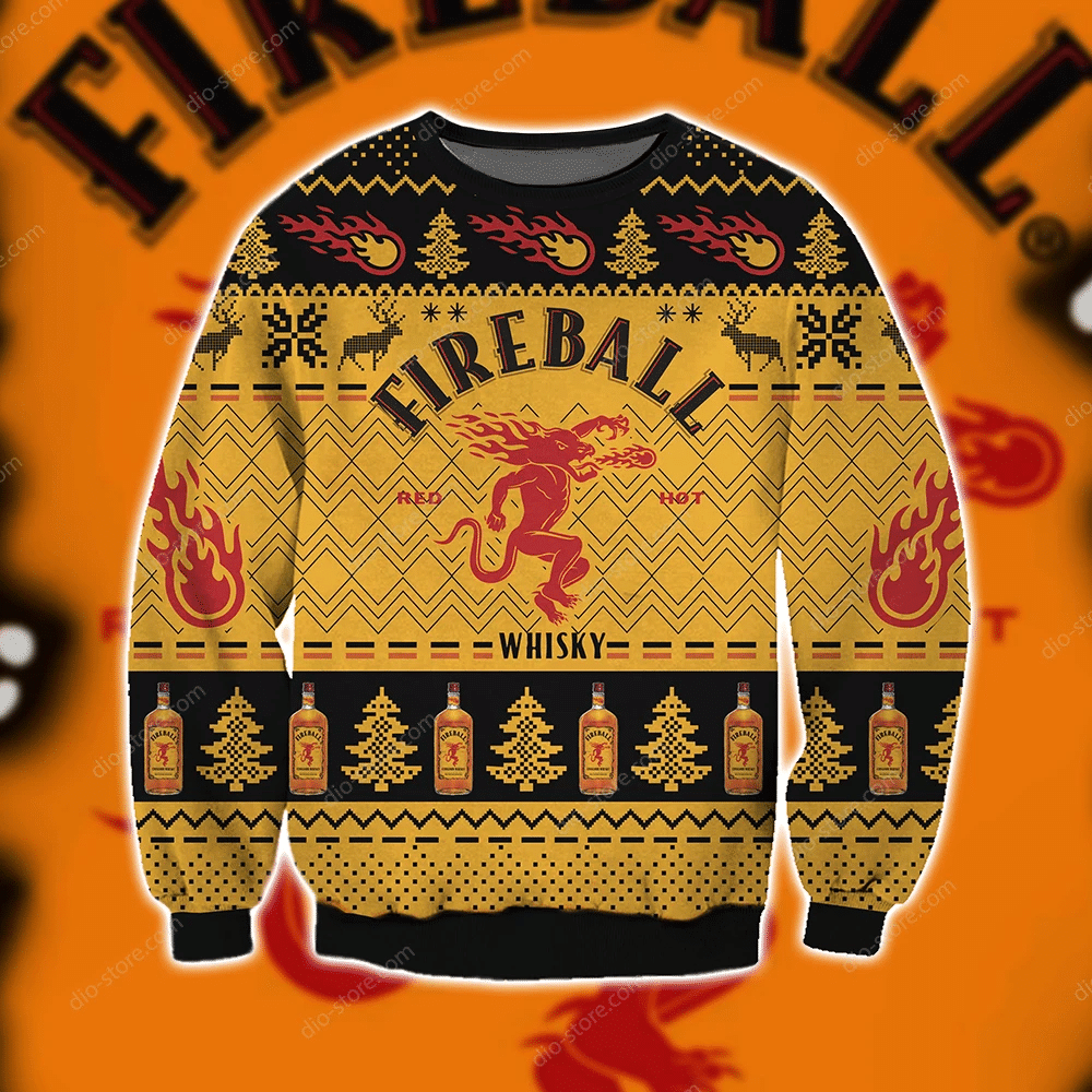 Fireball Cinnamon Whisky Knitting Pattern 3D Print Ugly Christmas Sweater Adult 3D Funny Matching for family