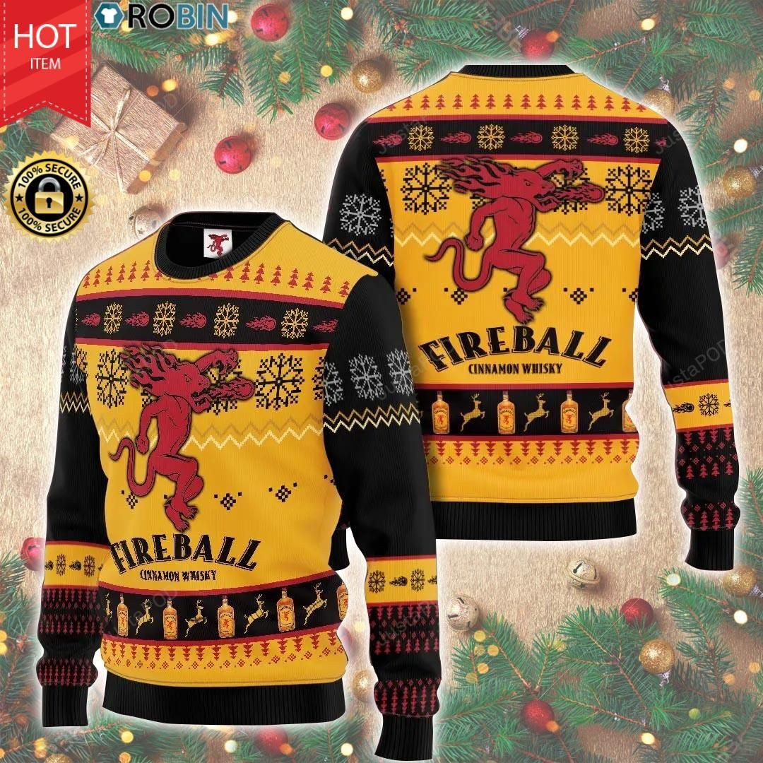 Fireball Cinnamon Whisky Ugly Christmas Sweater Adult 3D Funny Matching for family