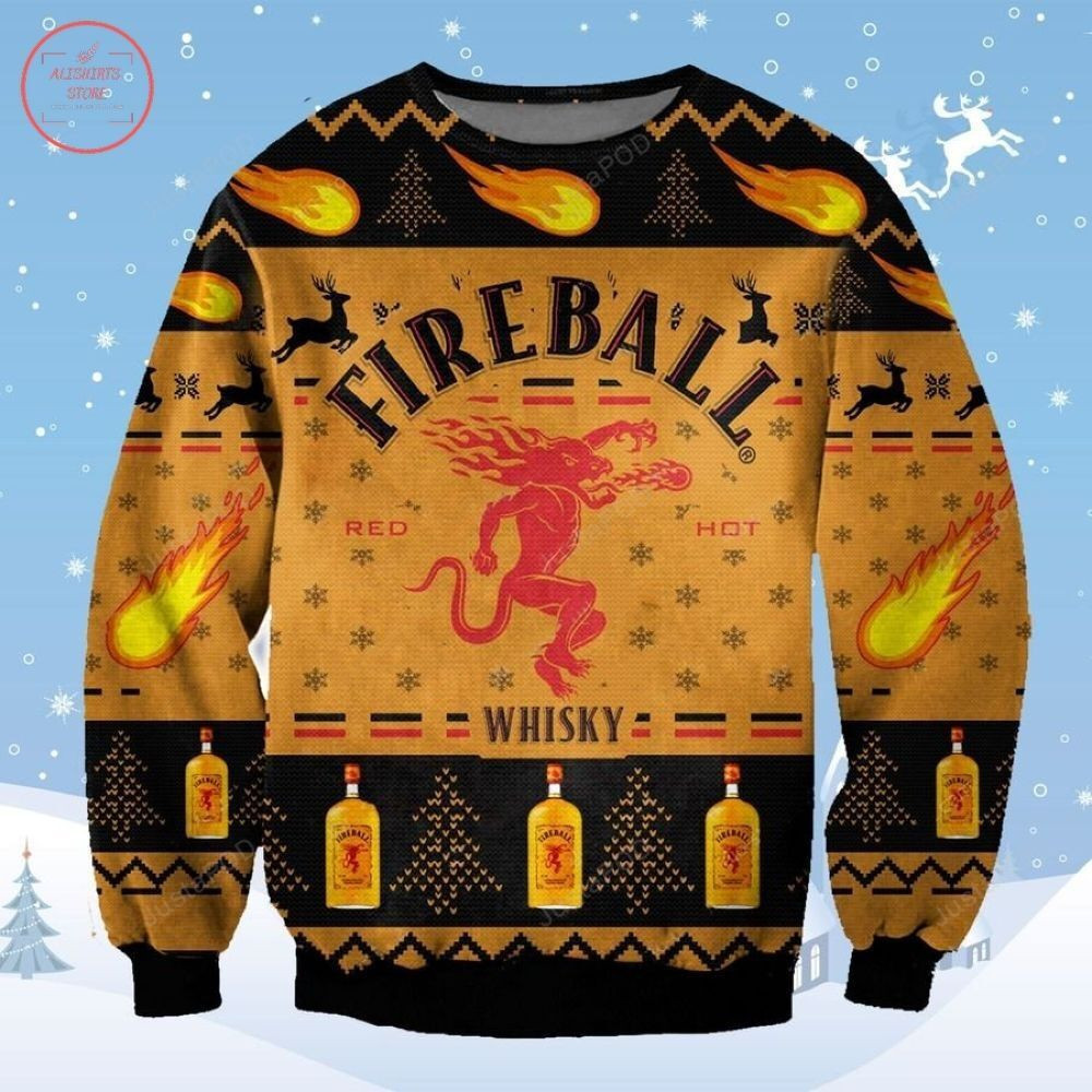 Fireball Whisky Ugly Christmas Sweater Adult 3D Funny Matching for family