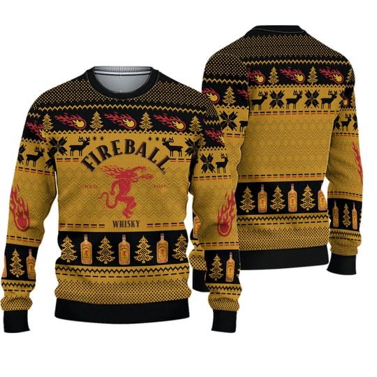 Fireballs Whiskey Christmas Ugly Sweater, Whiskey Ugly Sweater - Image 2