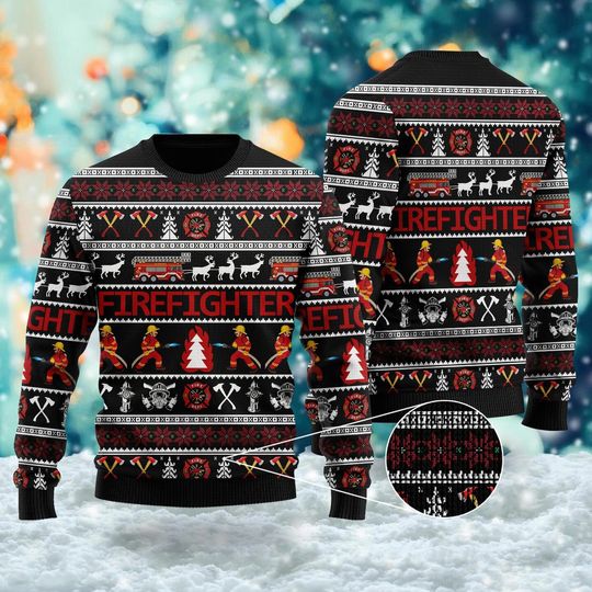 Firefighter 3D Ugly Christmas Sweater, All Over Print Unisex Ugly - Image 5