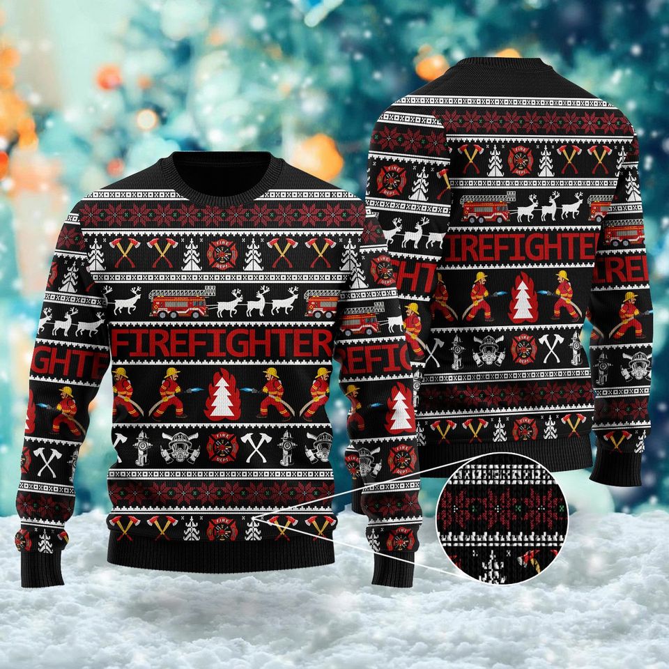 Firefighter 3D Ugly Christmas Sweater, All Over Print Unisex Ugly