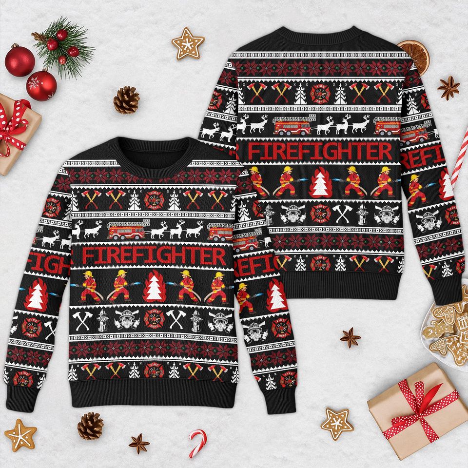 Firefighter 3D Ugly Christmas Sweater, Fire Truck Xmas Shirt, Merry Christmas Gift