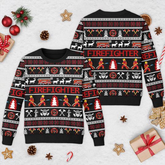Firefighter 3D Ugly Christmas Sweater, Fire Truck Xmas Shirt, Merry Christmas Gift - Image 8