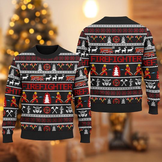 Firefighter 3D Ugly Christmas Sweater, Fire Truck Xmas Shirt, Merry Christmas Gift - Image 10