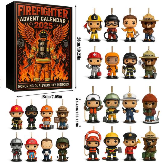 Firefighter Advent Calendar, 24 Day Firefighter Figurines, Hero Ornament Set, Christmas Countdown Box - Image 8