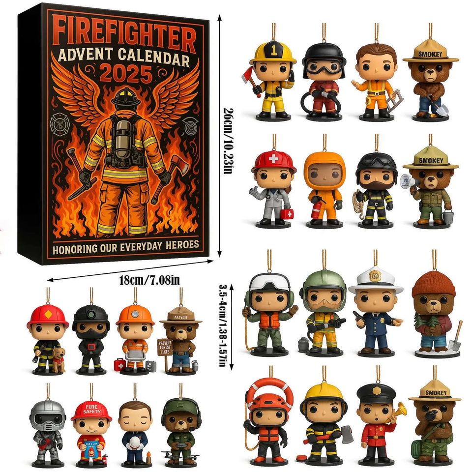 Firefighter Advent Calendar, 24 Day Firefighter Figurines, Hero Ornament Set, Christmas Countdown Box - Image 3
