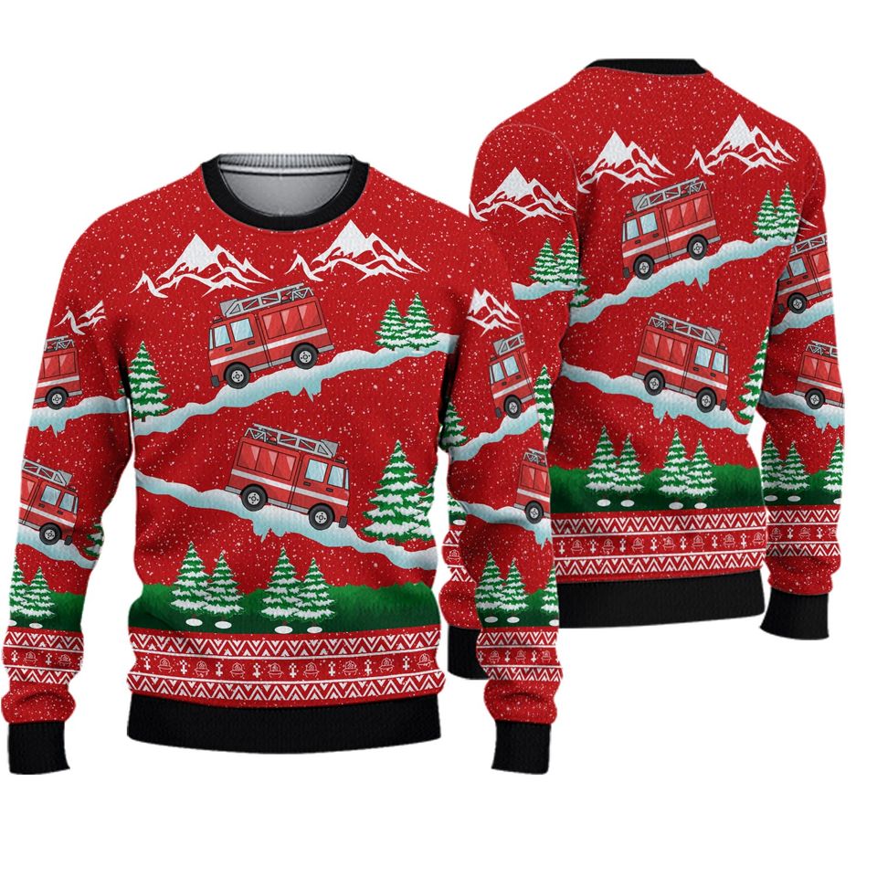 Firefighter Car Christmas Ugly Christmas 3D Sweater