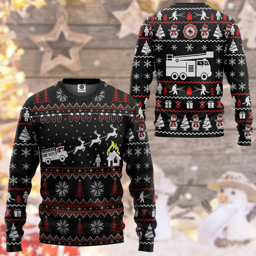Firefighter Fire Dept Ugly Christmas Sweater Adult 3D Funny Matching for family