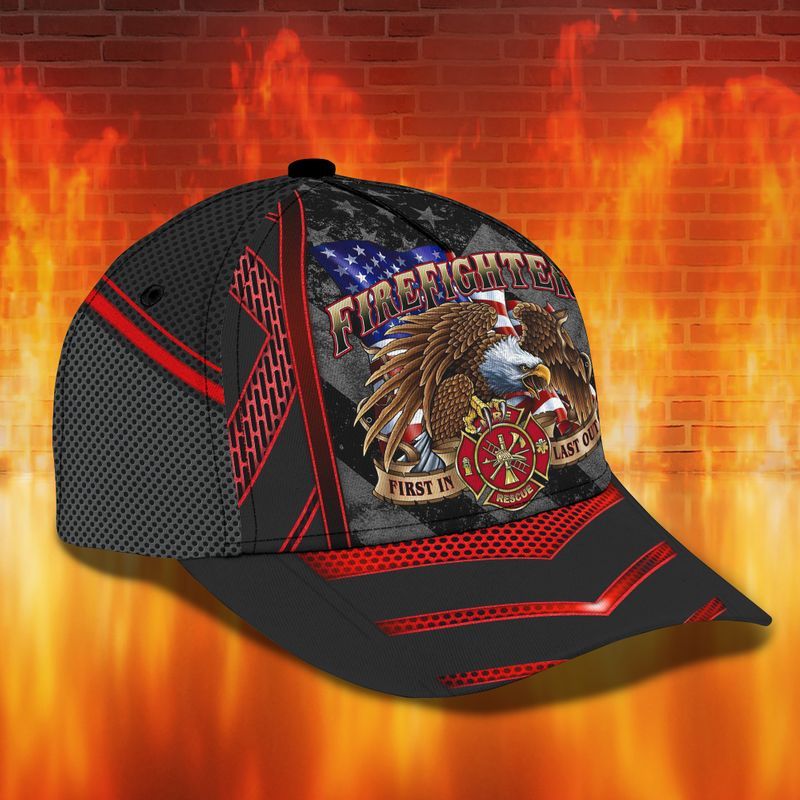 Firefighter Flag And Eagle First In Last Out Trucker Hats Custom Hats Gifts For Men & Women
