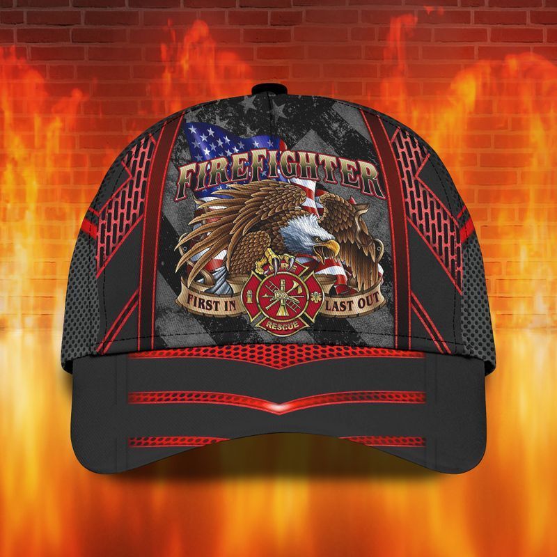 Firefighter Flag And Eagle First In Last Out Trucker Hats Custom Hats Gifts For Men & Women
