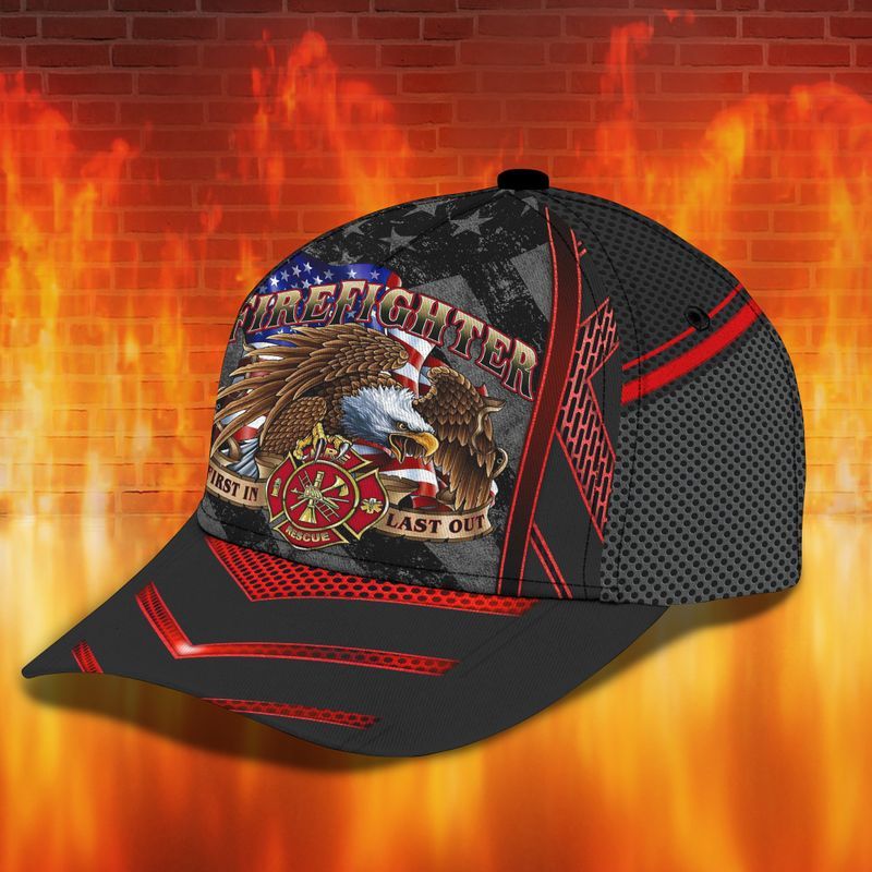 Firefighter Flag And Eagle First In Last Out Trucker Hats Custom Hats Gifts For Men & Women