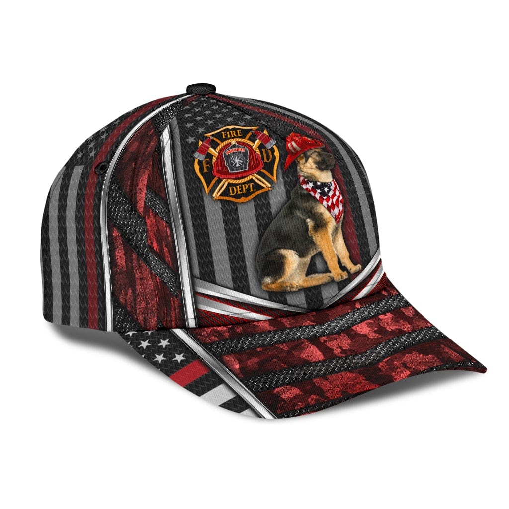 Firefighter German Shepherd Dog Firefighter Red Line Pride US Flag Baseball Cap  Trucker Hats Custom Hats Gifts For Men & Women