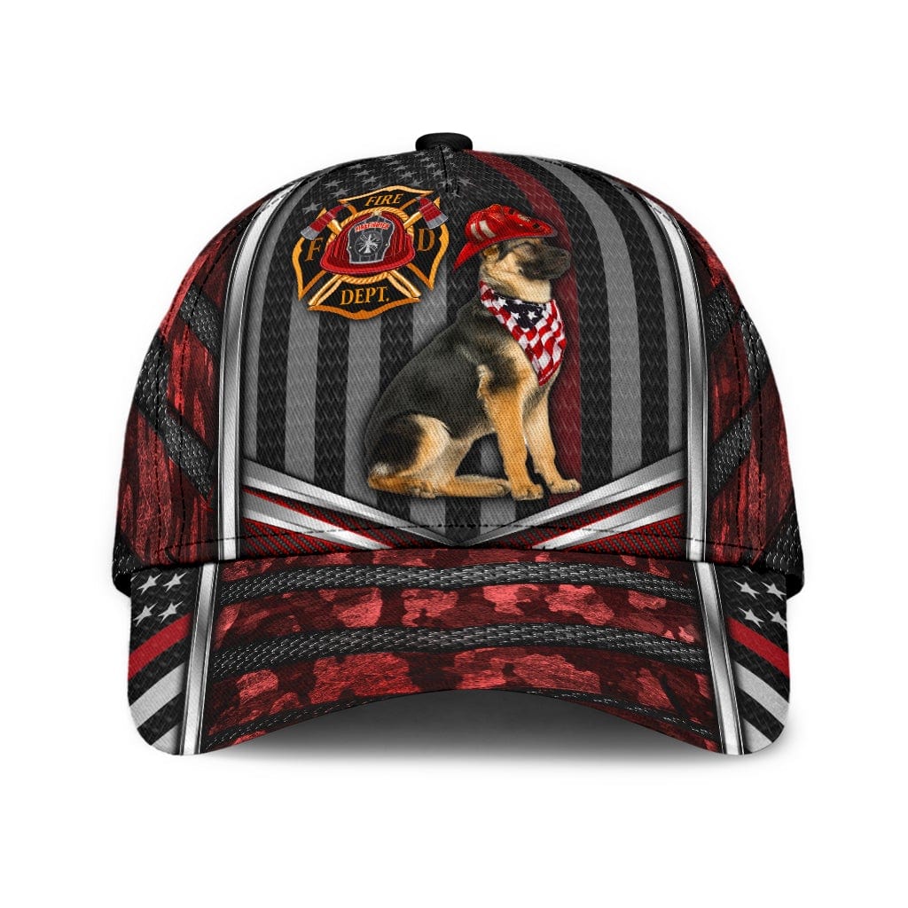 Firefighter German Shepherd Dog Firefighter Red Line Pride US Flag Baseball Cap  Trucker Hats Custom Hats Gifts For Men & Women