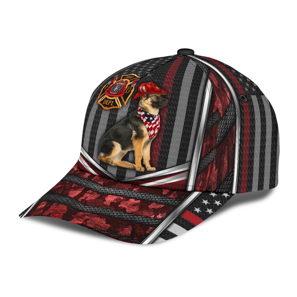 Firefighter German Shepherd Dog Firefighter Red Line Pride US Flag Baseball Cap  Trucker Hats Custom Hats Gifts For Men & Women