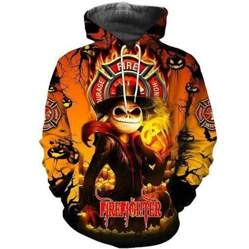 Firefighter Jack Skellington 3D All Over Print Hoodie, Zip Hoodie