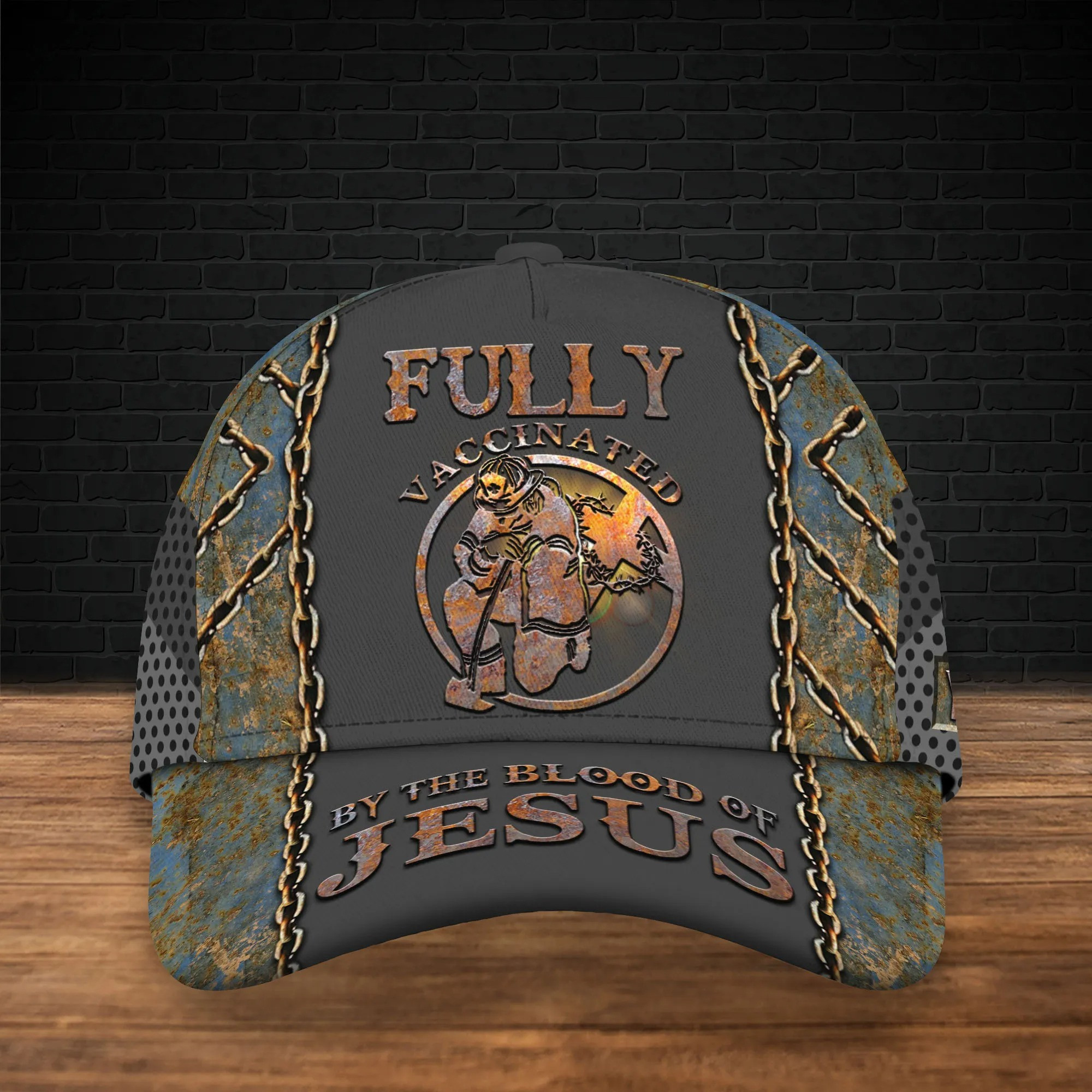 Firefighter Jesus Firefighter Cap Personalized Jesus Gift, Fully Vaccinated By The Blood Of Jesus Cap Trucker Hats Custom Hats Gifts For Men & Women