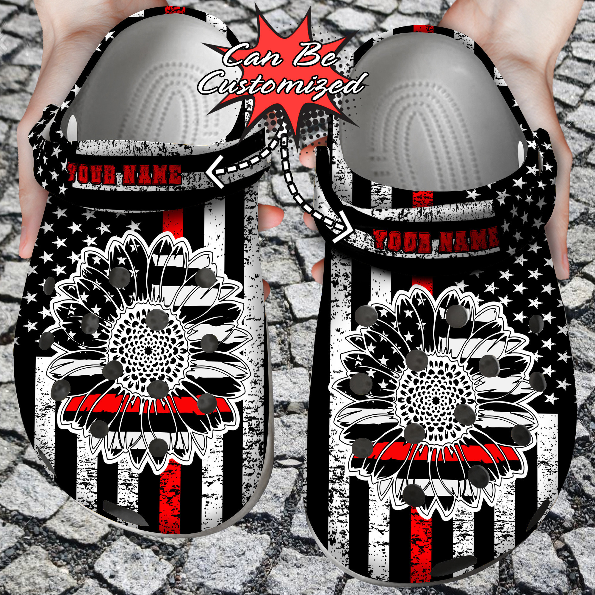 Firefighter Personalized Firefighter Sunflower Flag Clog Shoes