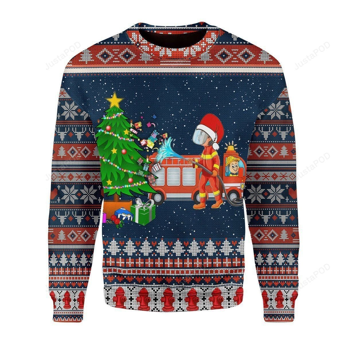 Firefighter Presents Ugly Christmas Sweater Adult 3D Funny Matching for family - Image 2
