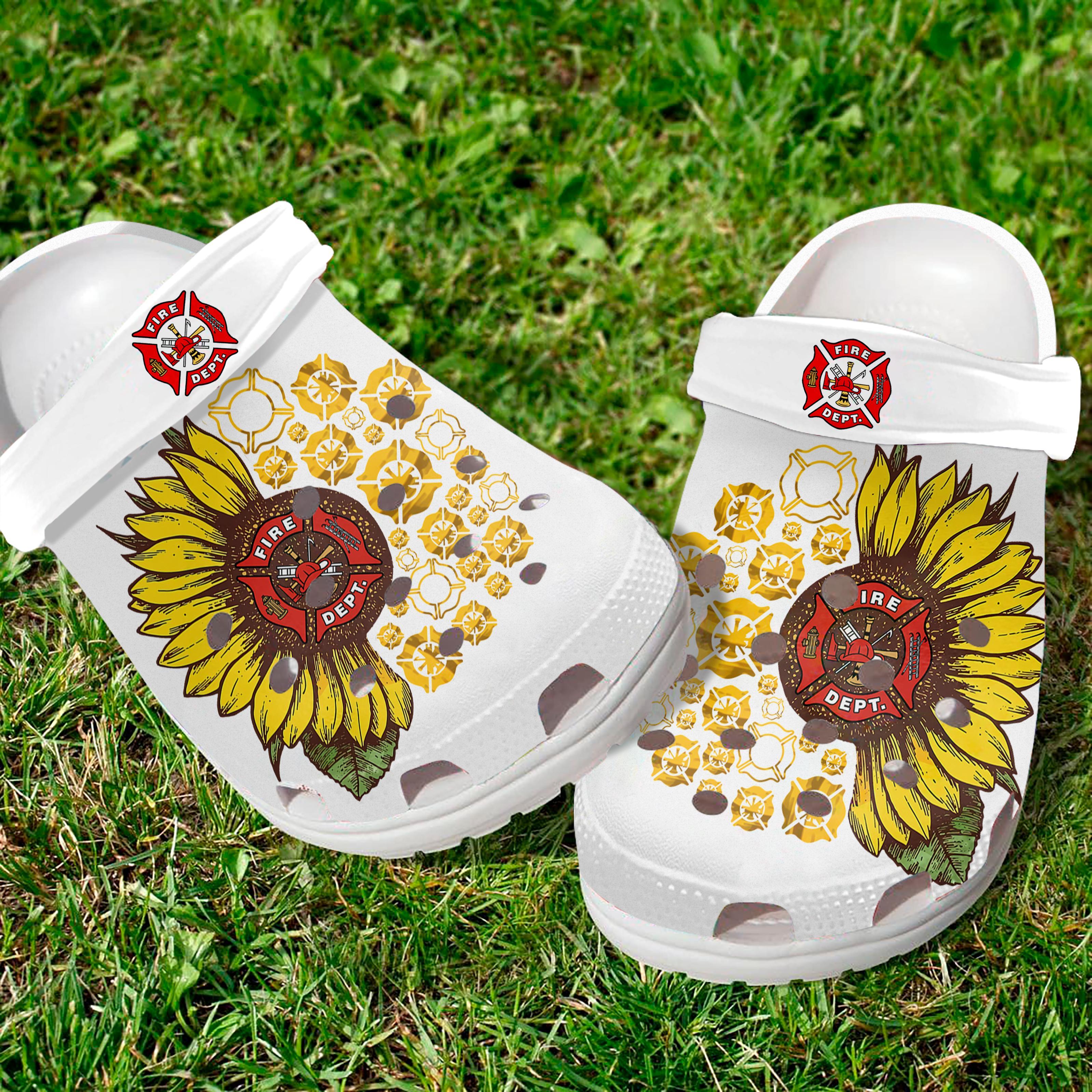 Firefighter Sunflower Crocs Crocband Clogs Shoes Comfortable For Men Women and Kids