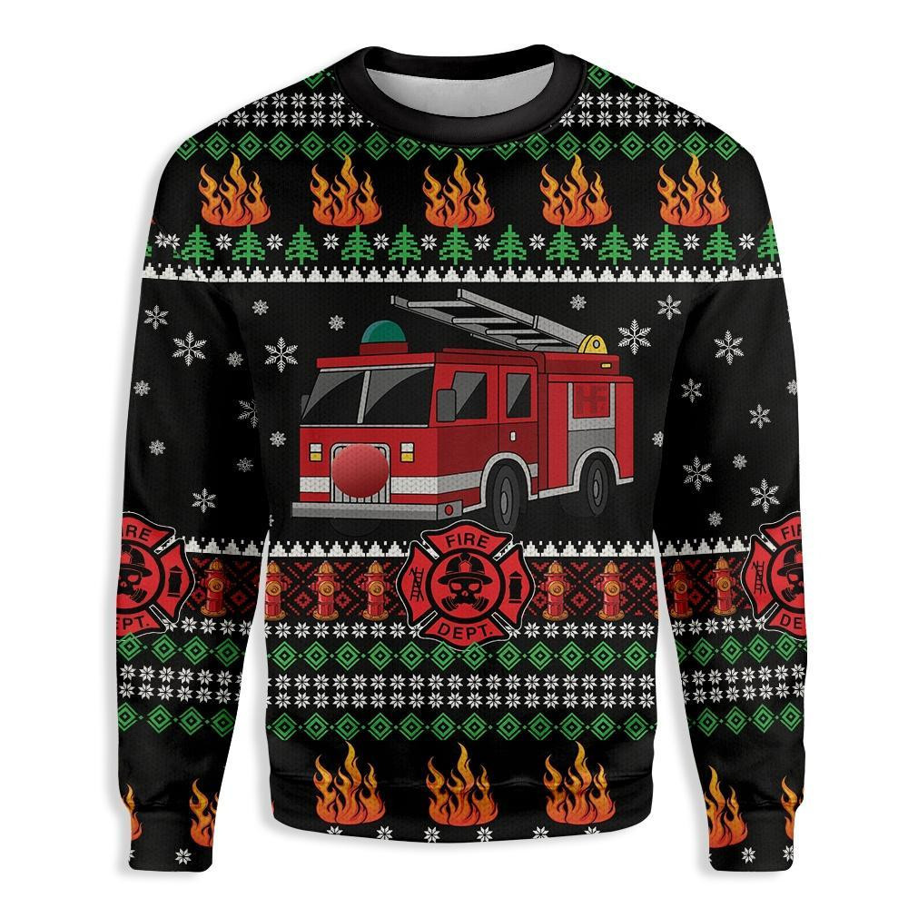 Firefighter Truck Merry Christmas Ugly Christmas Sweater Adult 3D Funny Matching for family