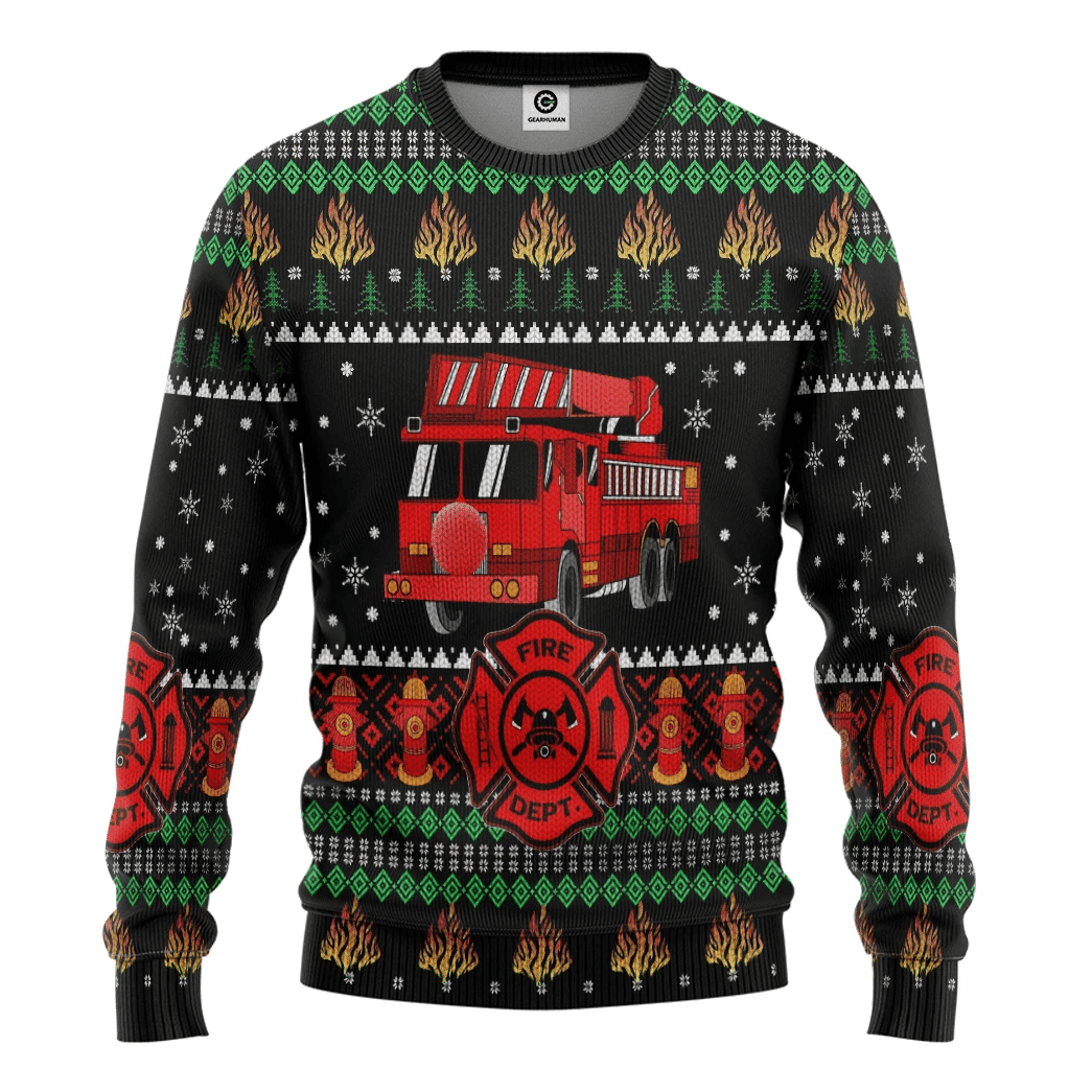 Firefighter Truck Ugly Christmas Sweater Adult 3D Funny Matching for family