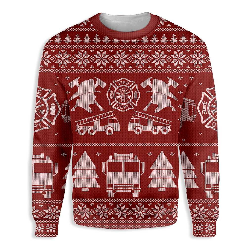 Firefighter Ugly Christmas Sweater Adult 3D Funny Matching for family