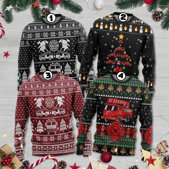 Firefighter Ugly Christmas Sweater, Awesome Firefighter Ugly Christmas Sweater - Image 4