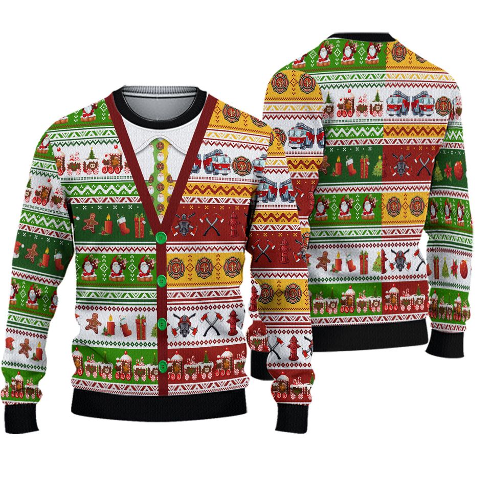 Firefighter Ugly Christmas Sweater, Firefighter Lovers Ugly Sweater