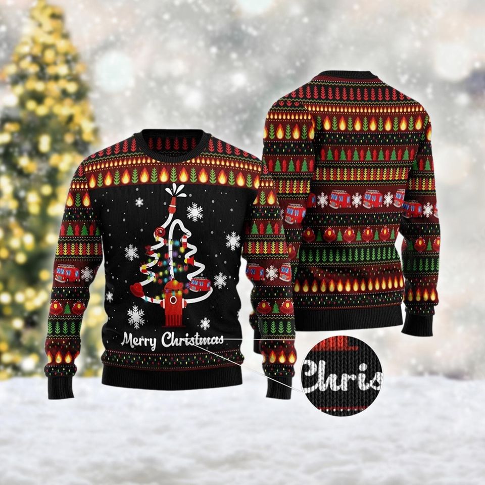 Firefighter Ugly Christmas Sweater, Merry Christmas Ugly Sweatshirts