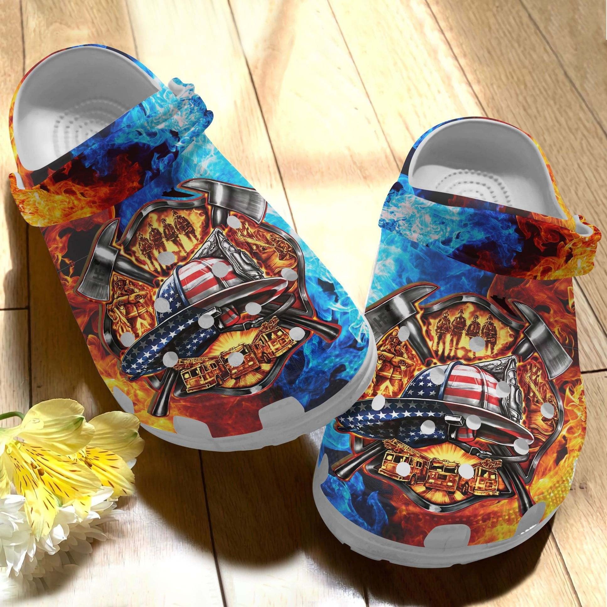Firefighter Us Flag Custom Shoes Clogs Men Women - Firefighter America Shoes Clogs Gifts For Son Husband