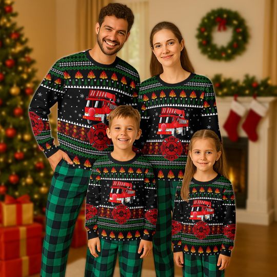 Fireman Ugly Christmas Sweater, Firefighter Truck Ugly Christmas Sweater, Personalized Fire Truck Christmas Sweater, Christmas Truck Sweater - Image 10