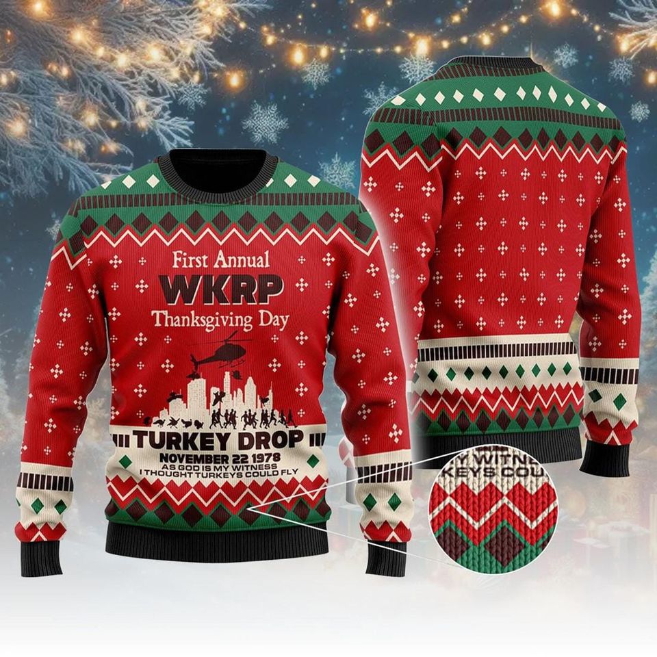 First Annual WKRP Turkey Drop Ugly Christmas Sweater, First Annual WKRP Thanksgiving - Image 2